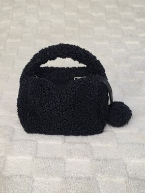 BOUCLE MINI BAG W/ BAG CHARM + CHAIN STRAP BLACK W/ SILVER HARDWARE NWOT